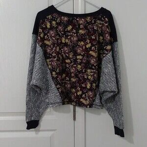 Anthropologie Daily Practice Splatter Floral Pullover Top, Navy/White, Size L